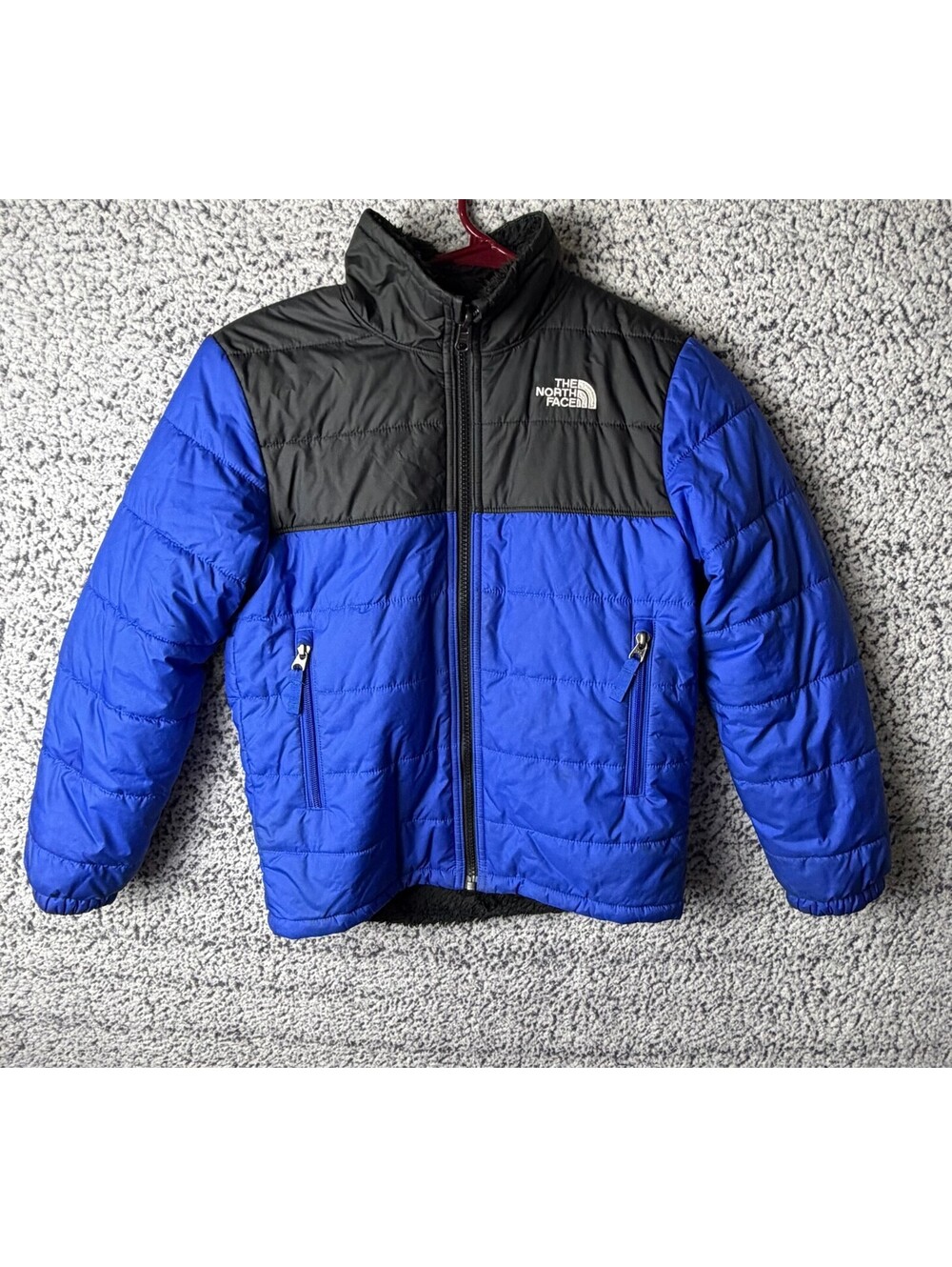 The North Face Mount Chimborazo Jacket Boys S 7/8 Blue Black Reversible Fleece